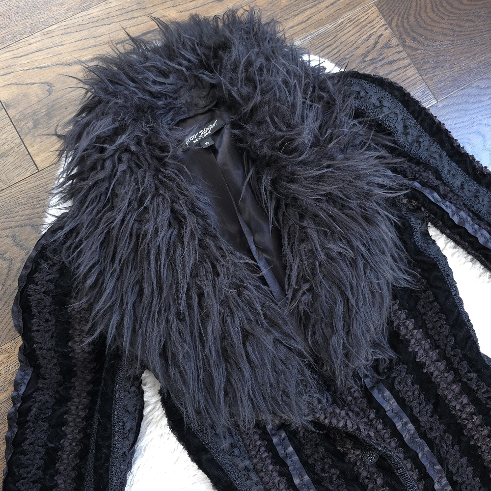Vintage Betsey Johnson Penny Lane 90s Y2K Lace Velvet Puff Sleeve Duster Coat - Picture 3 of 12